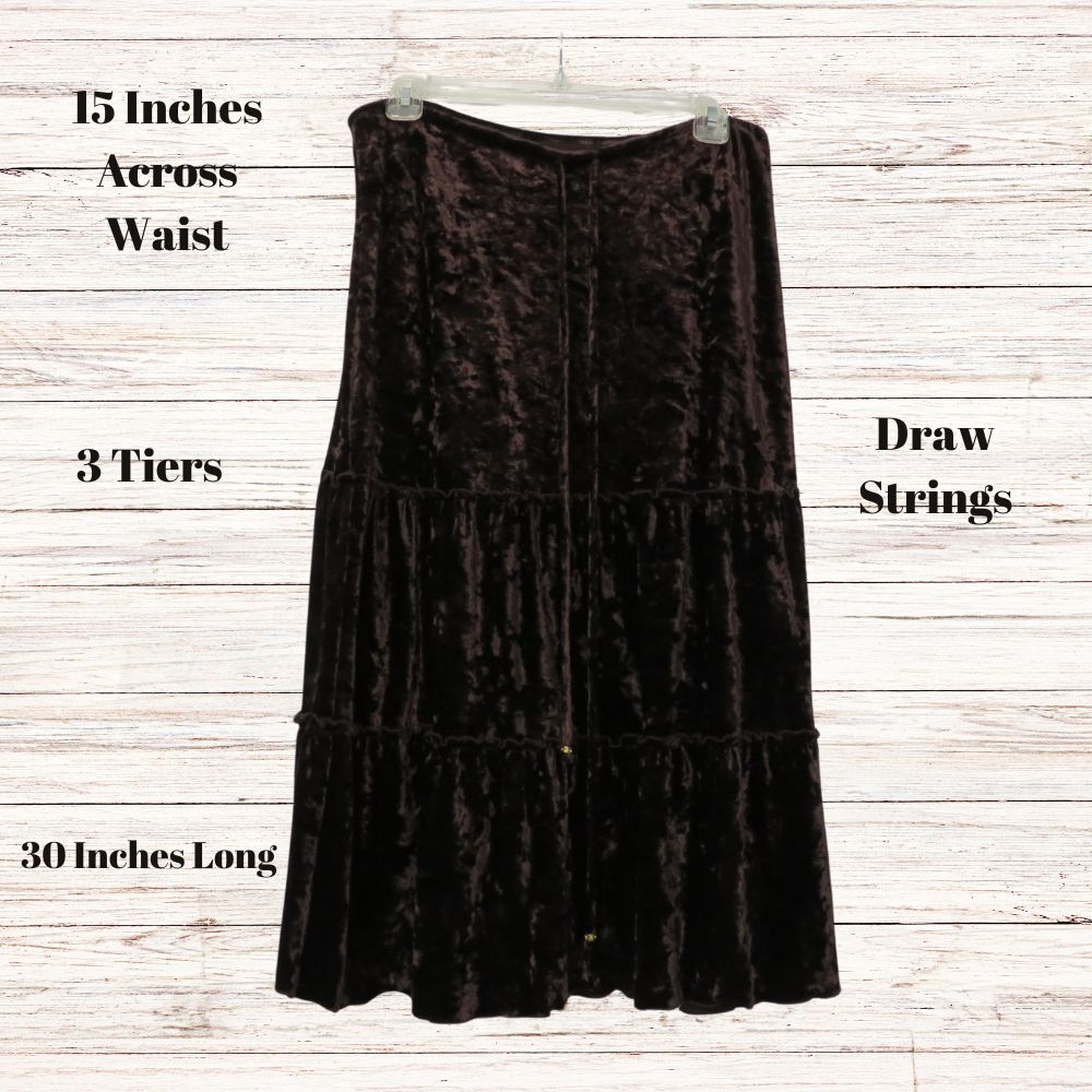 Mock Velvet Skirt Women M Brown Mid Calf Tiered Full Skirt Boho - Picture 2 of 8